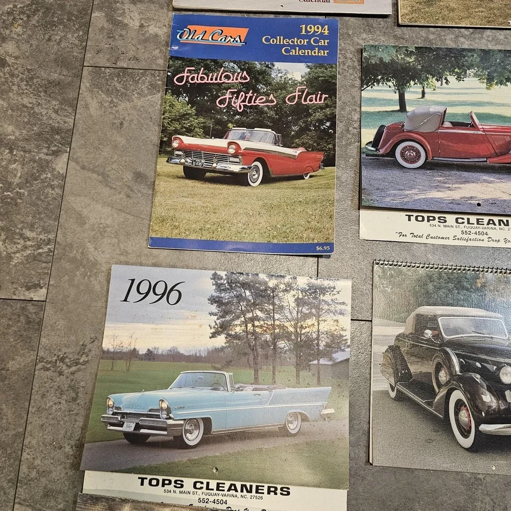 Vintage Old Cars Collector Car Calendar Lot 1990s Tops Cleaners Advertising USA